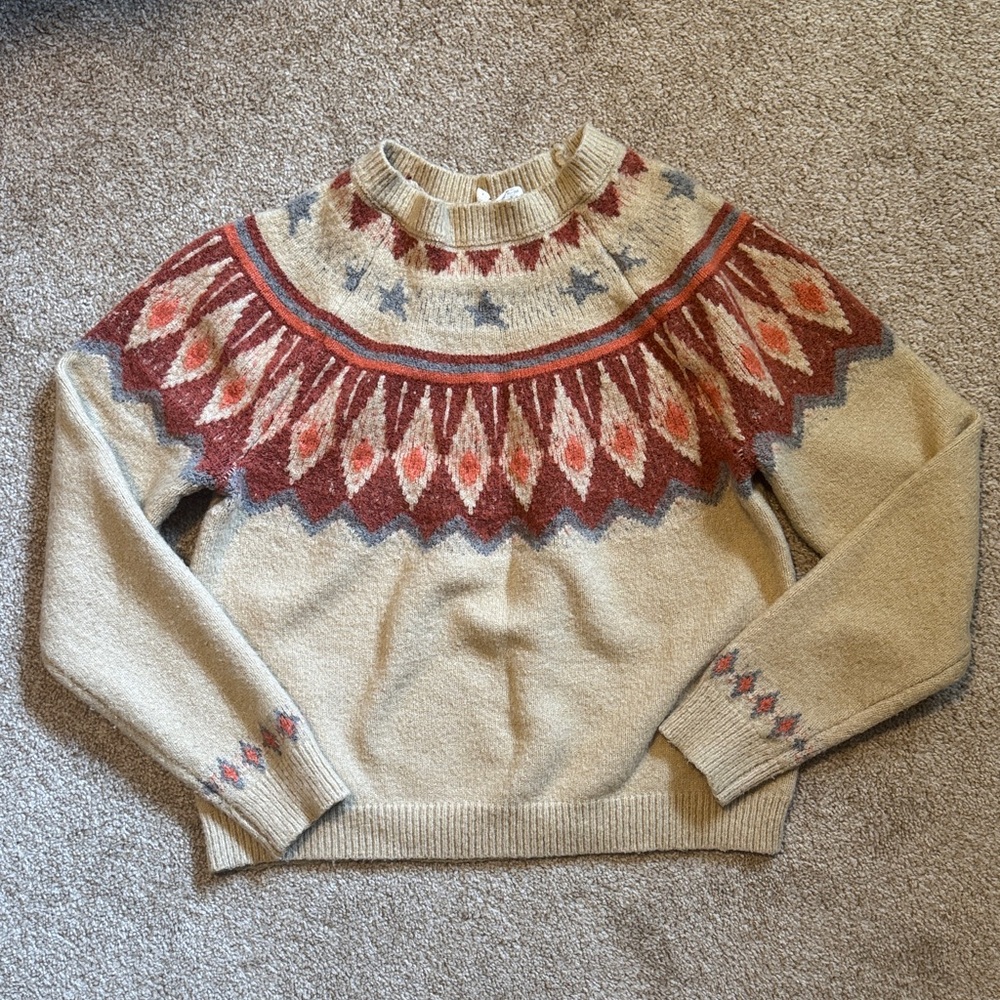 Sky and Sparrow Beige and Burgundy Geometric Sweater